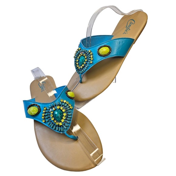 Candie’s Shoes - CANDIE'S Beaded Teal Blue Turquoise Embellished Thong Sandals size 9